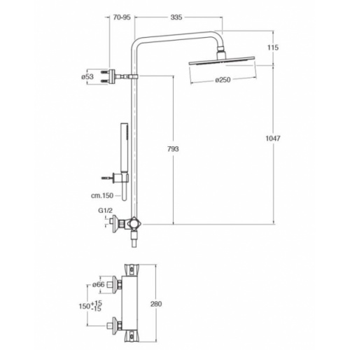 Colonne de douche thermostatique THETA BLACKMAT - Noir mat TE49413 Schéma