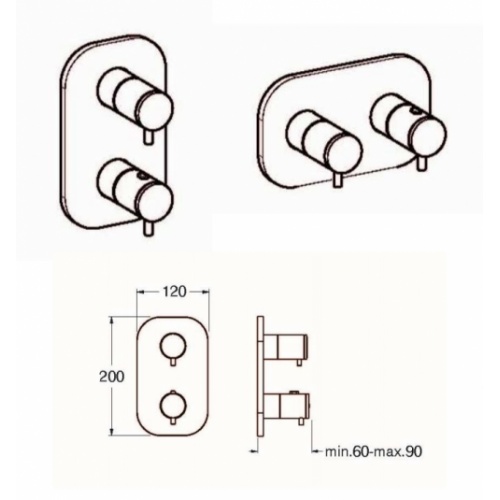 Façade thermostatique Inox PIX avec box universelle - 2 sorties XX751 Schéma