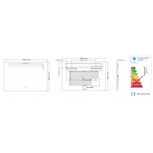 Ensemble meuble de salle de bains décalé INFINI 90cm Canelle avec miroir KATHY Miroir KATHY 90 - Schéma