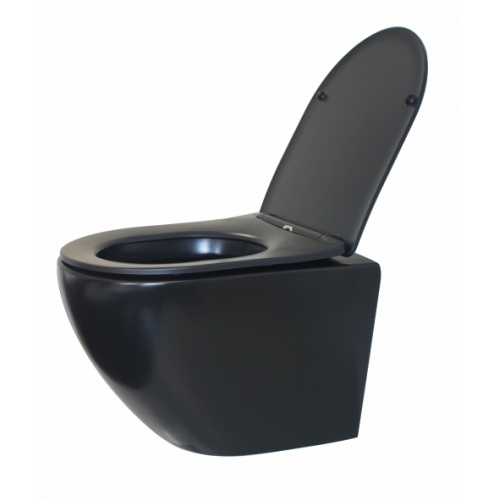Cuvette suspendue sans bride KELOS Flush Noir Mat avec abattant WCNM-gauche-ouvert