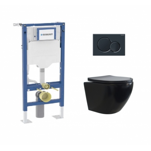 Pack Geberit UP320 + Cuvette sans bride KELOS Flush Noir Mat + Plaque Sigma Noir