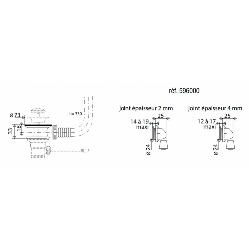 Vidage trop plein pour lavabo, vasque, bidet* 59600 Schéma