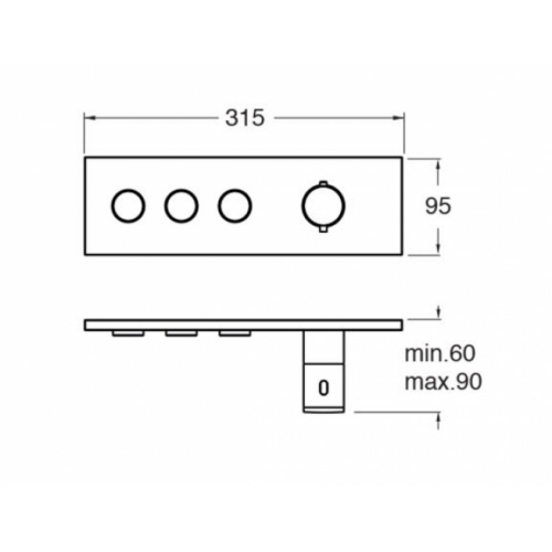 Façade TRIVERDE pour douche encastrée thermostatique THERMO TWIST - 3 Sorties XT71351 Schéma