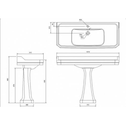 Vasque rectangulaire et colonne Edouardien BURLINGTON 120 cm Edouardien 120cm B19+P6 Schéma