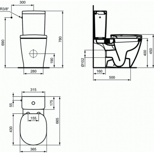 Pack WC Cube Connect - SH - Alimentation latérale - E717001 CONNECT SH E717001 Schéma