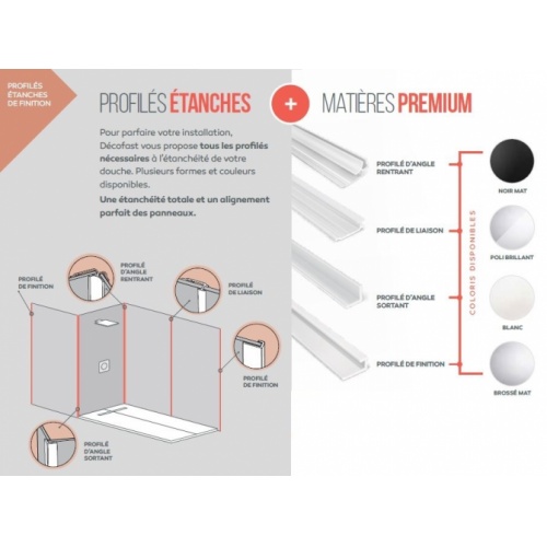 Profilé d'angle sortant pour panneau mural DECOFAST - Brossé Mat - H2000mm Profilés étanches