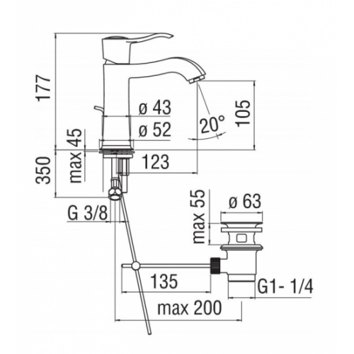 Mitigeur lavabo rétro SOFI SI98118-1CR Schéma