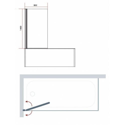 Pare-baignoire NPB1 pivotant 1 volet - Profilé Argent brillant satine NPB1 cote