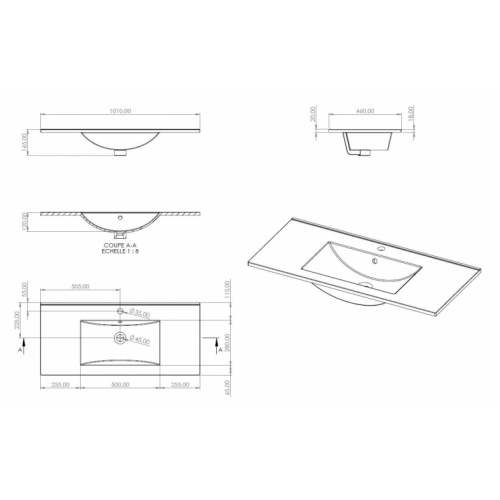 Meuble NEPTUNE Bois Clair 100 cm - SANS miroir LAVA 100 cm Schéma