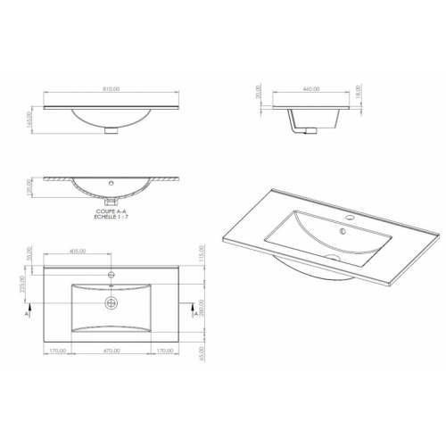 Meuble simple vasque RIO 80cm Noir Structuré SANS miroir - En Kit** LAVA 80 cm Schéma