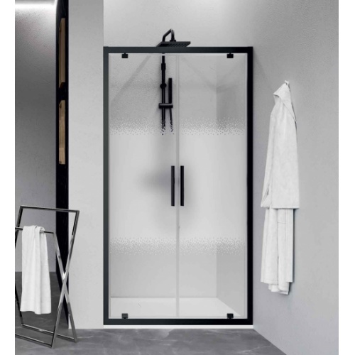 Paroi 2 portes battantes KUADRA 2.0 2B - Sérigraphie Rose - Profilé Noir - 70cm