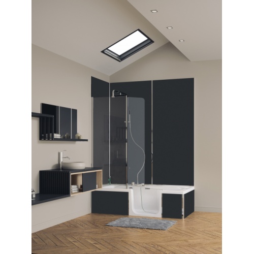 Combiné Bain/Douche DUO 160x75 cm - Tête à Droite Baignoire DUO Noir Droite