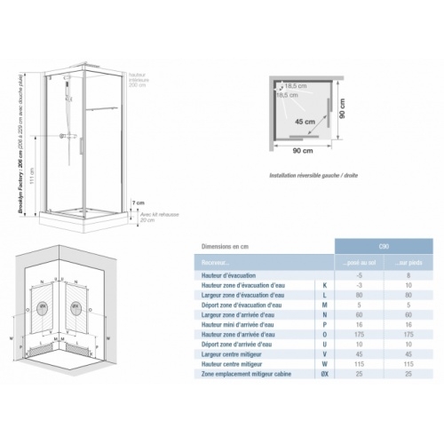 Cabine de douche BROOKLYN 90x90 cm - Portes coulissantes Brooklyn Factory C Coulissante Schéma