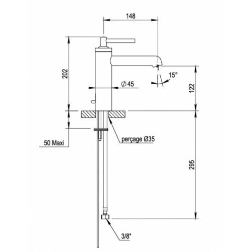 Mitigeur lavabo avec tirette MINOE Chromé - 47.708 CH 47 708 - 49 708 Schéma