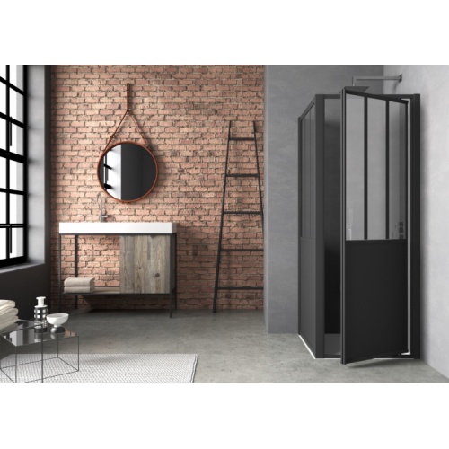 Porte de douche pivotante LOFT Steel 100 cm - Version Droite LOFT Steel porte pivotant angle VD