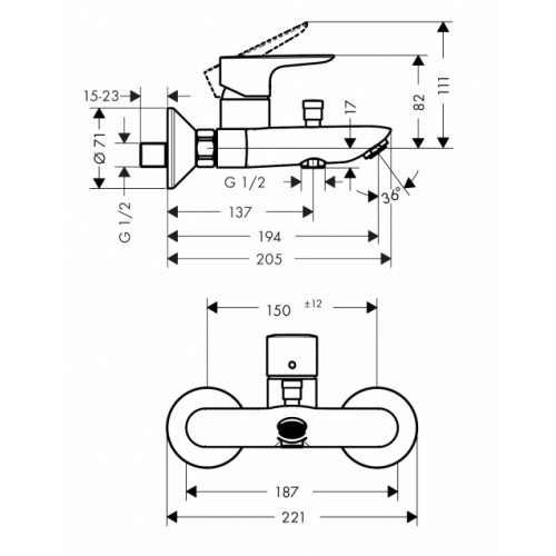 Mitigeur Bain/Douche TALIS E - 71740000 71740000 Schéma