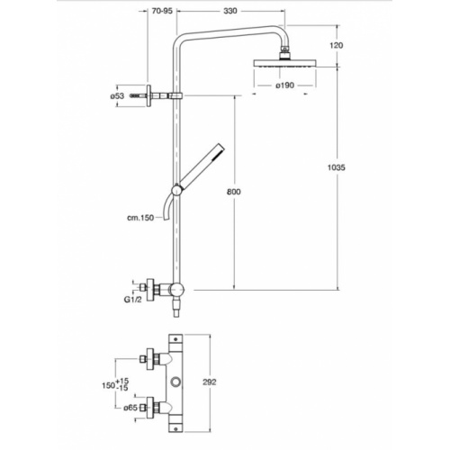 Colonne de douche thermostatique TRIVERDE Or Rose TRIVERDE TV486 Schéma