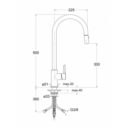 Mitigeur d'évier CUCINA Blackmat bec haut - KK50913 Schéma KK50913