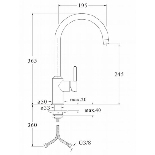 Mitigeur d'évier CUCINA Blackmat bec haut - KK50813 KK50813 Schéma