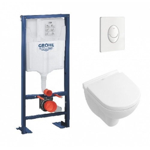 Pack WC Grohe Rapid SL + Cuvette O.Novo Compacte VILLEROY + Plaque Blanche