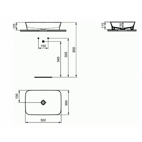 Vasque rectangulaire à poser IPALYSS Sauge - 55x38 cm E2076 Schéma