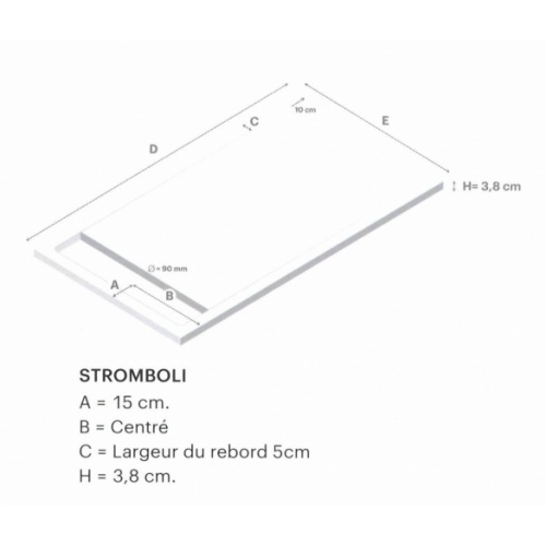 Receveur STROMBOLI en Nano-coating Gris Ciment - 140x100 cm Stromboli Schéma