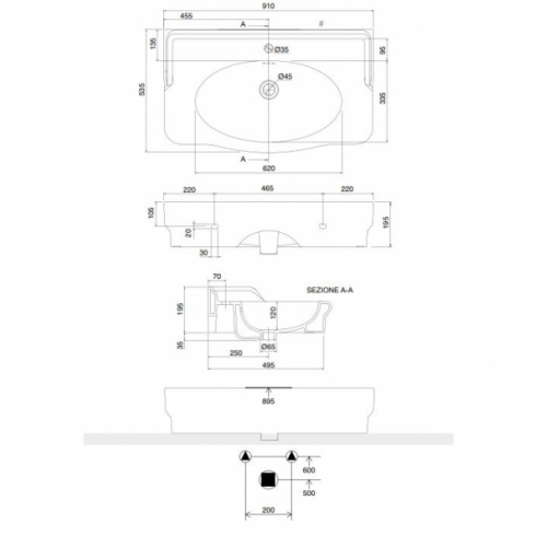 Vasque suspendue Rétro CASTELLANA Blanc - 90 cm CASTELLANA 5302 Schéma