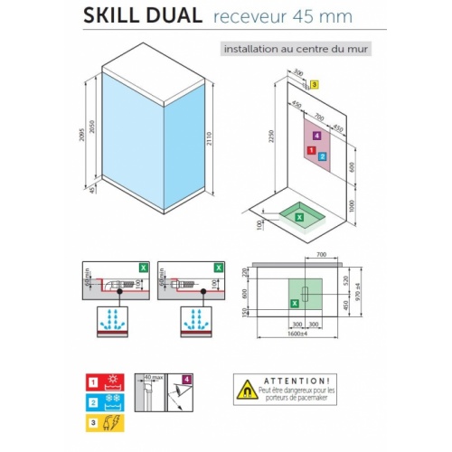 Cabine de douche multifonction SKILL DUAL Perla 160x97 cm Skill Dual centrée Schéma