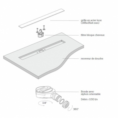 Receveur de douche souple SolidSoft LINEAR DRAIN Noir 100x120 cm Système d'évacuation Linear Drain