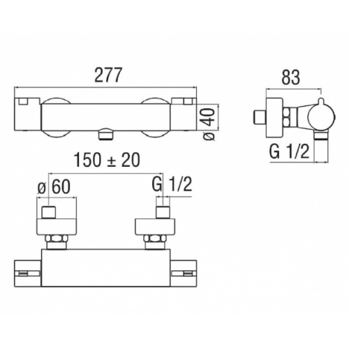 Mitigeur de douche Thermostatique ABC Chromé AB87030 Schéma