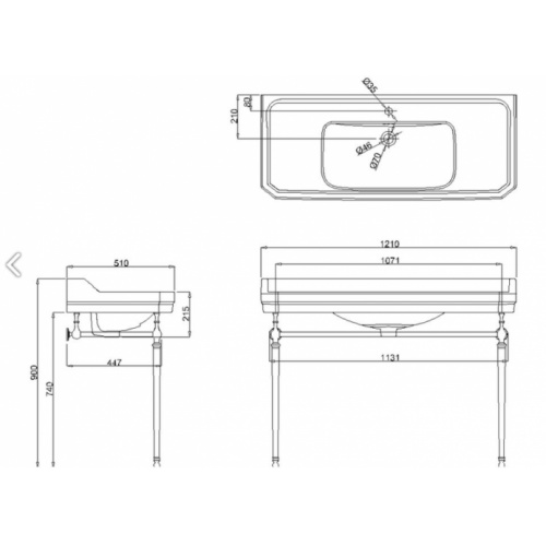 Vasque rectangulaire et console Edouardien BURLINGTON 120 cm B19 T51 Schéma