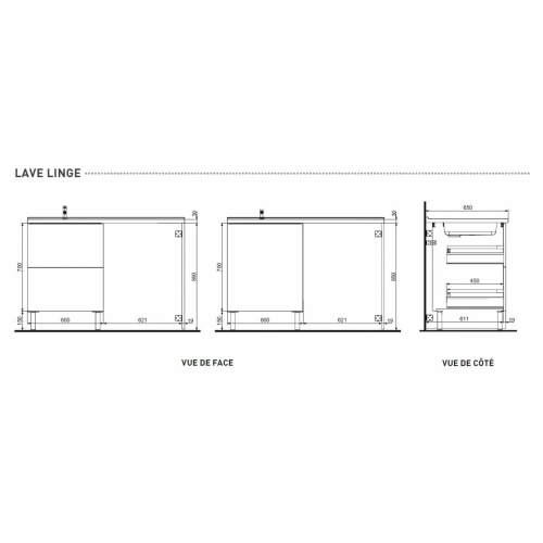 Meuble sous-vasque et emplacement lave-linge Cristal Anthracite Lave-linge Schéma technique