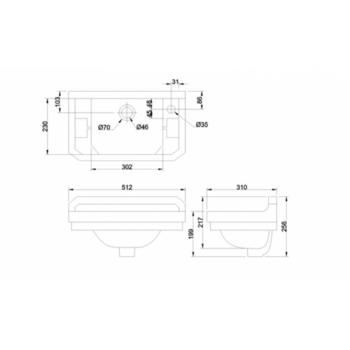 Lave-mains + Console EDOUARDIEN - 1 Trou de Robinetterie B8R Schéma