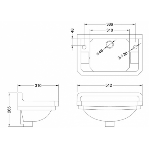 Lave-mains rectangulaire Edouardien - 2 Trous B8 Schéma