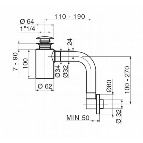 Siphon gain de place apparent Chromé BUS33351 Schéma