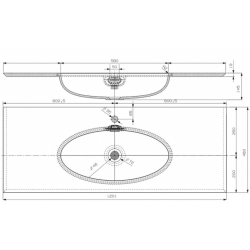 Meuble simple vasque OAKWOOD 120 cm Chêne Clair Cristalplan 120 Centré Schéma