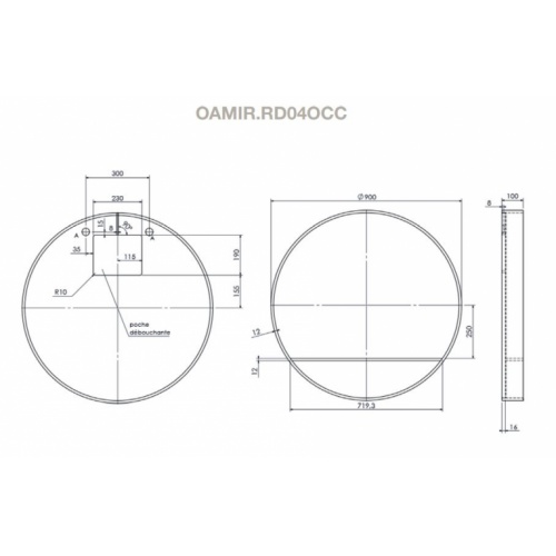 Meuble simple vasque OAKWOOD 120 cm Chêne Clair Miroir Rond Schéma