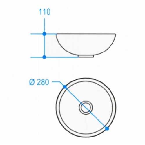 Vasque en verre à poser ou à suspendre Ø 28 cm VV12880 Schéma