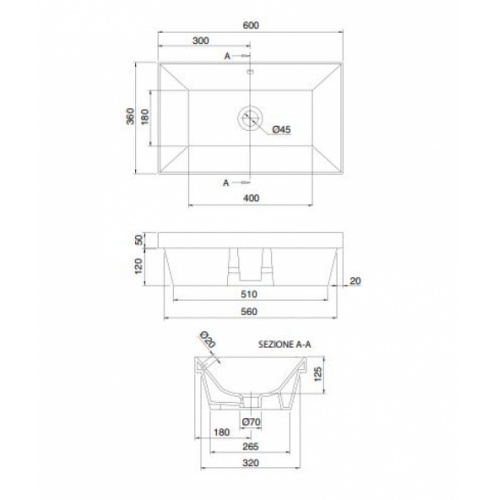 Vasque à encastrer TEOREMA 2.0 60 cm - 5131 5131 Schéma