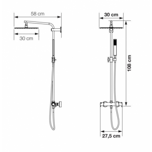 Cabine de douche BROOKLYN 90x90 cm - Porte pivotante Aquazen Schéma