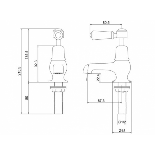 Robinet KENSINGTON Chromé Blanc 2 trous KENSINGTON KE1-QT Schéma