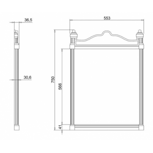 Miroir Rétro Aluminium Noir - 550x750 mm Miroir T47 Schéma