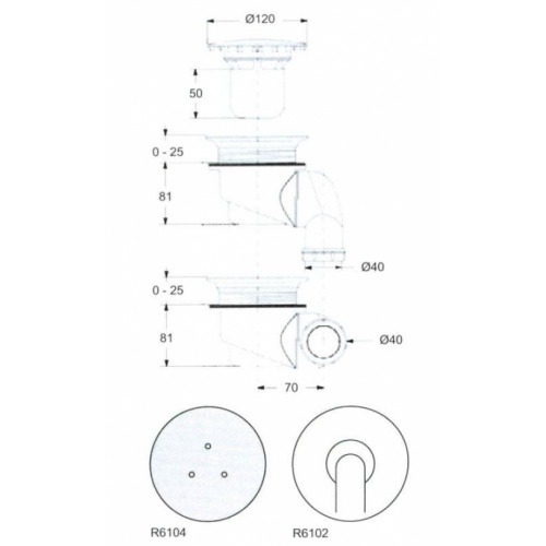 Bonde pour receveur de douche - R6102AA R6102AA Schéma