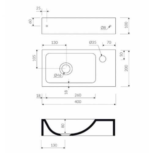 Lave-mains MODULO Steel MOD03 BLB Schéma