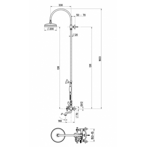 Colonne rétro Bain/Douche CHAMBORD Chromé CN10451 Schéma