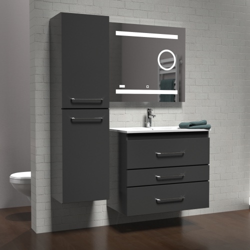 Meuble PRESTIGE 3 tiroirs 80cm - Gris brillant - SANS miroir