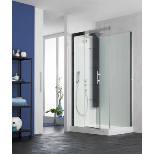 Cabine HORIZON Thermostatique 110x81 - Perle noire - Porte pivotante
