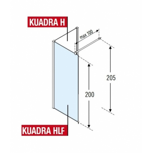 Panneau fixe latéral KUADRA HLF 100 cm - Transparent - Chromé Schéma KUADRA HLF
