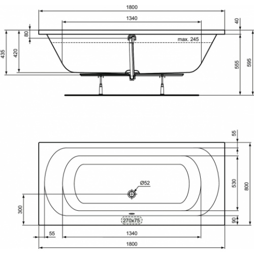 Baignoire ULYSSE à encastrer ou à poser 180x80 cm ULYSSE 180