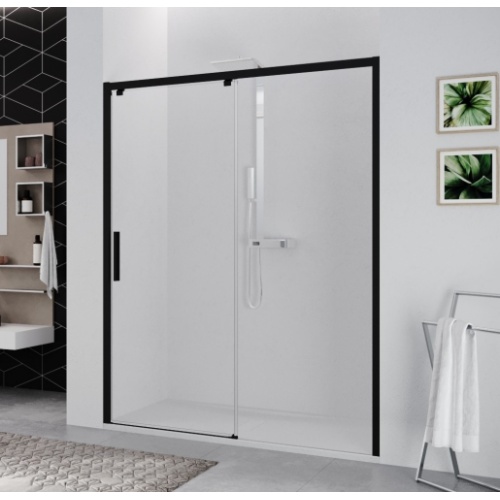 Paroi 1 porte coulissante KUADRA 2.0 2PH - Noir - Verre Transparent - Droite - 110cm